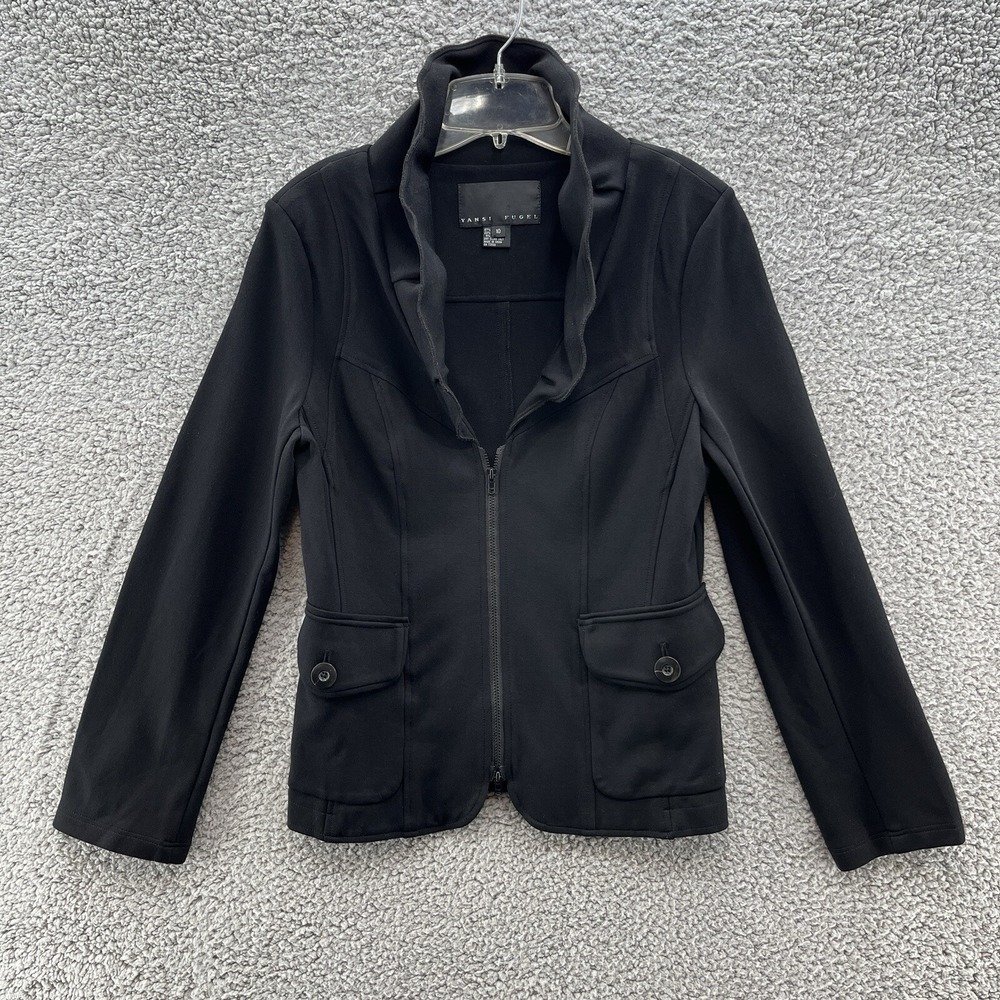 Yansi Fugel Jacket Womens 10 Black Slim Fit Stretch Knit Casual Travel Blazer